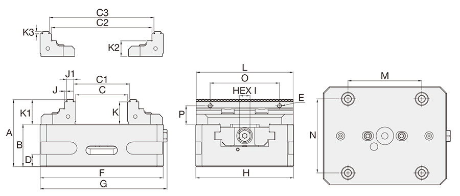 Technical Diagram of ASC-127x160S Precision Machining Vise